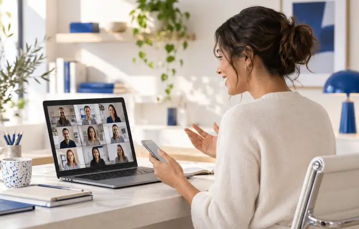 Membership business owner engaged in an online video call